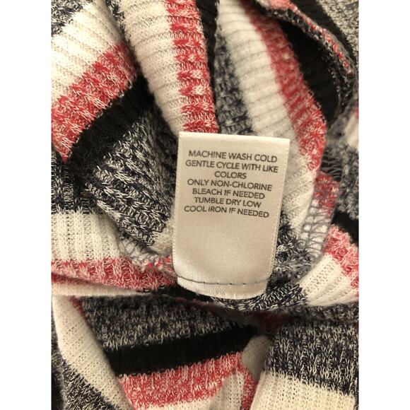 Christopher Banks Tunic Sweater L Red Blk Stripe V-neck 3/4 Sleeve Boho Hippie - Picture 6 of 8